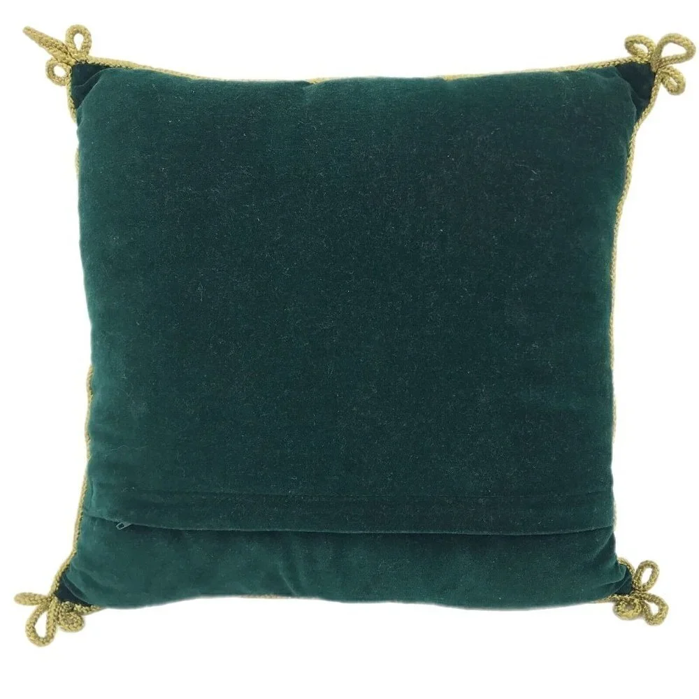 Needlepoint Christmas Tree & Angel Accent Throw Pillow Green Red Wool Embroidery